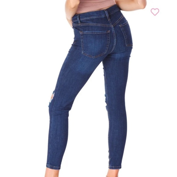 Free People Busted Knee Dark Wash Skinny Jeans - Picture 6 of 11